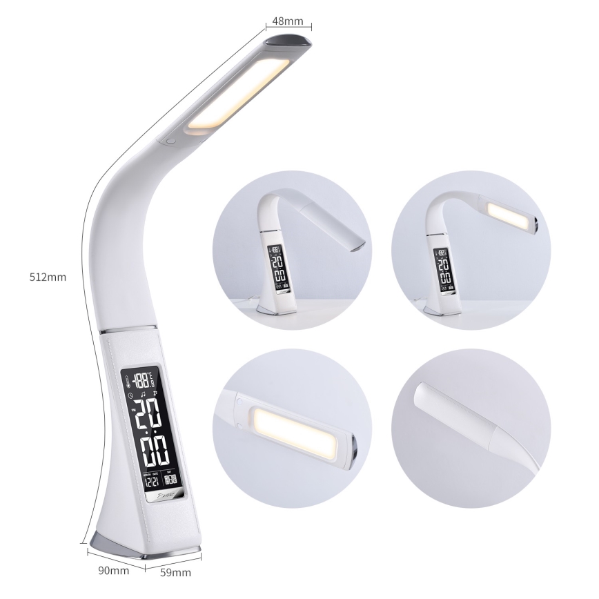 Светодиодная настольная лампа с регулированием яркости и дисплеем LEATHER LED/7W/230V белый