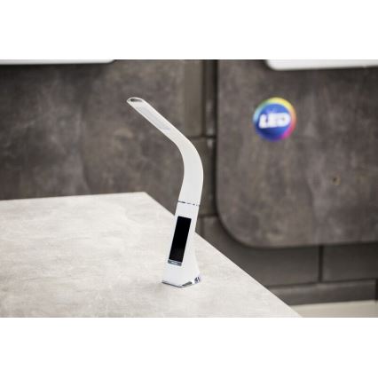 Светодиодная настольная лампа с регулированием яркости и дисплеем LEATHER LED/7W/230V белый