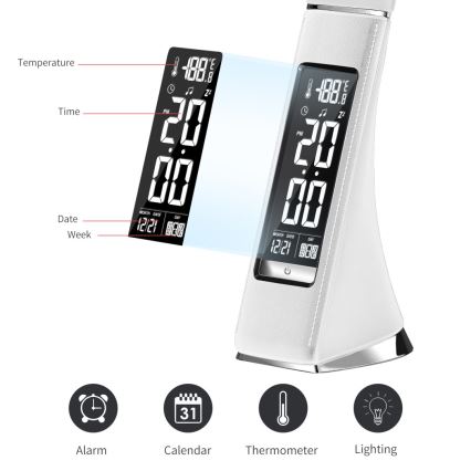 Светодиодная настольная лампа с регулированием яркости и дисплеем LEATHER LED/7W/230V белый