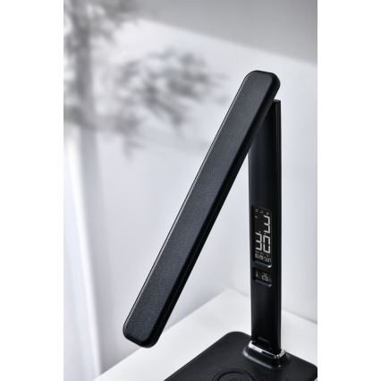 Світлодіодна лампа з регулюванням яскравості та бездротовою зарядкою QI та USB KINGFISHER LED/8,5W/230V чорний