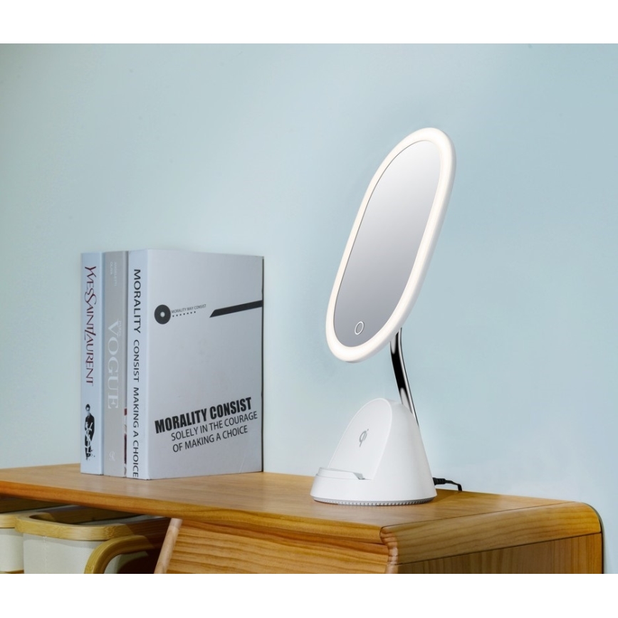Косметичне LED дзеркало з бездротовою зарядкою та регулюванням яскравості LED/18W/230V