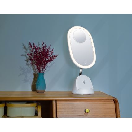 Косметичне LED дзеркало з бездротовою зарядкою та регулюванням яскравості LED/18W/230V