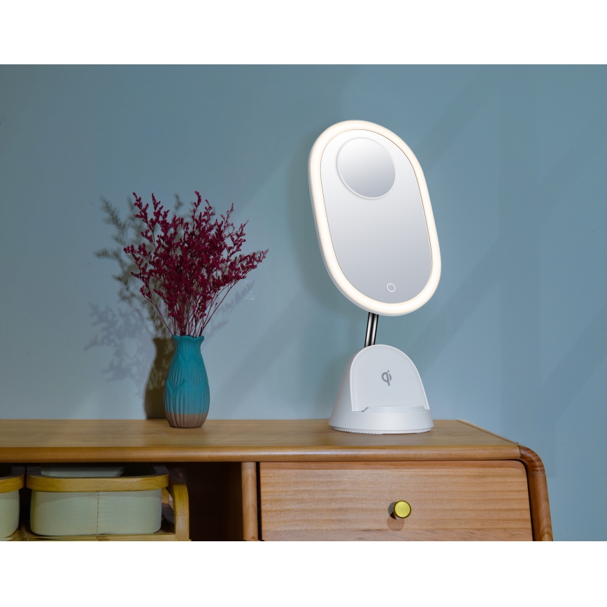 Косметичне LED дзеркало з бездротовою зарядкою та регулюванням яскравості LED/18W/230V