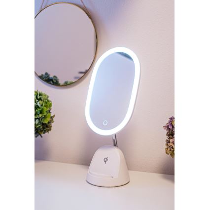 Косметичне LED дзеркало з бездротовою зарядкою та регулюванням яскравості LED/18W/230V