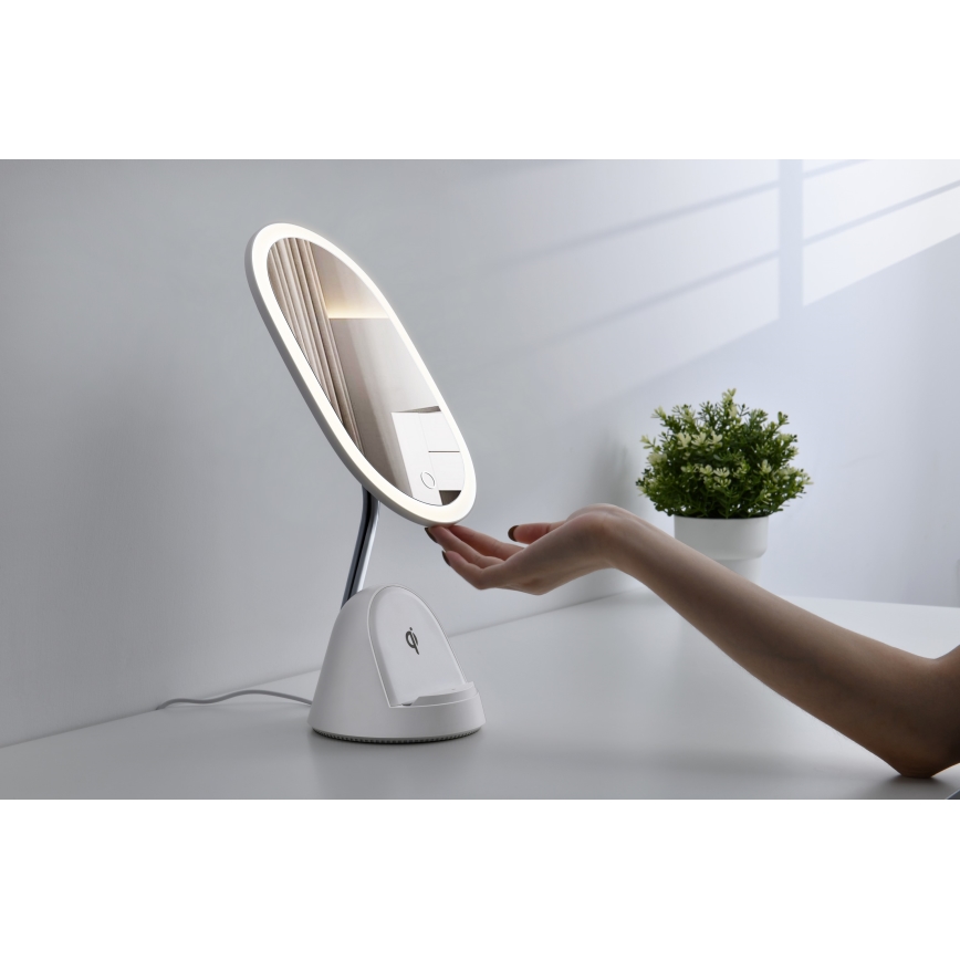 Косметичне LED дзеркало з бездротовою зарядкою та регулюванням яскравості LED/18W/230V