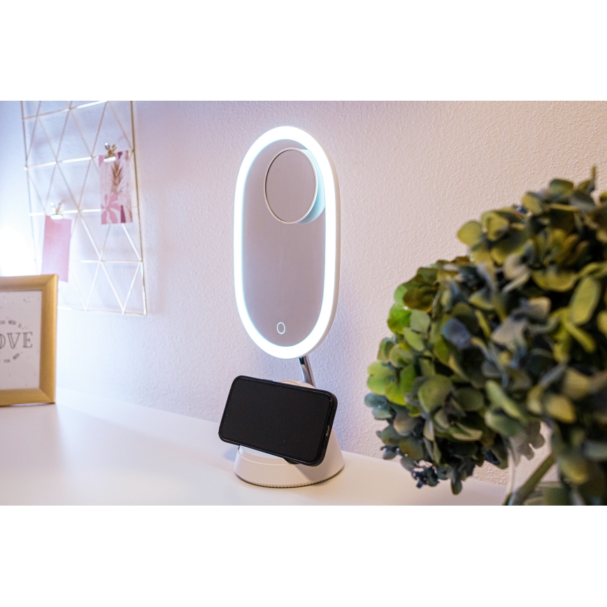 Косметичне LED дзеркало з бездротовою зарядкою та регулюванням яскравості LED/18W/230V