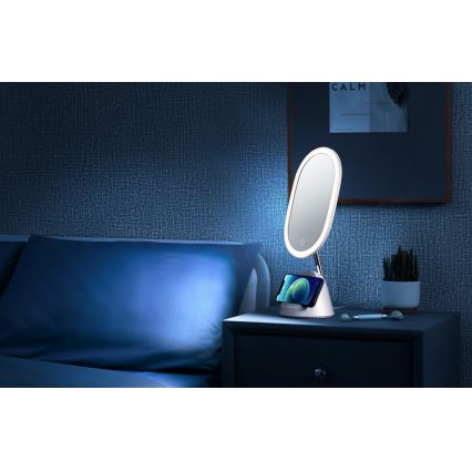 Косметичне LED дзеркало з бездротовою зарядкою та регулюванням яскравості LED/18W/230V