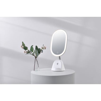 Косметичне LED дзеркало з бездротовою зарядкою та регулюванням яскравості LED/18W/230V