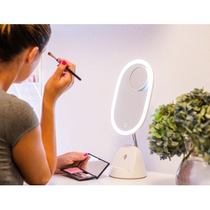 Косметичне LED дзеркало з бездротовою зарядкою та регулюванням яскравості LED/18W/230V