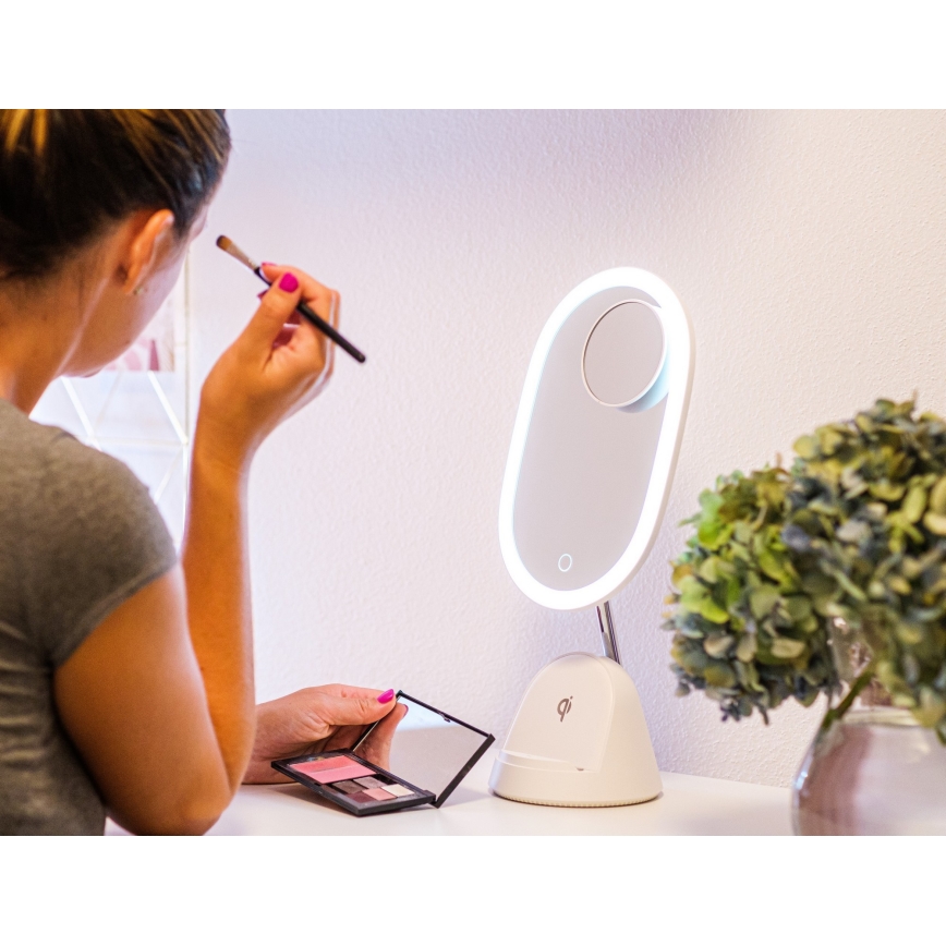 Косметичне LED дзеркало з бездротовою зарядкою та регулюванням яскравості LED/18W/230V
