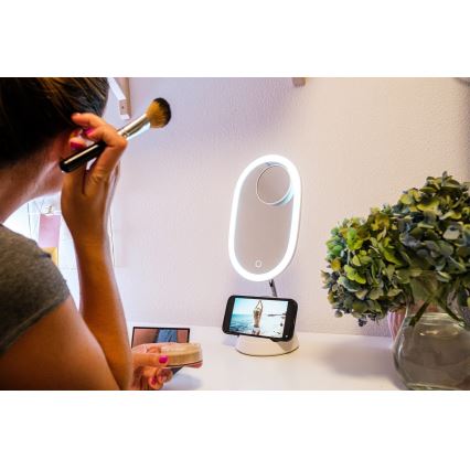 Косметичне LED дзеркало з бездротовою зарядкою та регулюванням яскравості LED/18W/230V