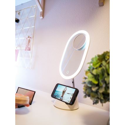 Косметичне LED дзеркало з бездротовою зарядкою та регулюванням яскравості LED/18W/230V