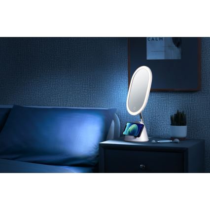 Косметичне LED дзеркало з бездротовою зарядкою та регулюванням яскравості LED/18W/230V