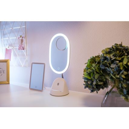 Косметичне LED дзеркало з бездротовою зарядкою та регулюванням яскравості LED/18W/230V