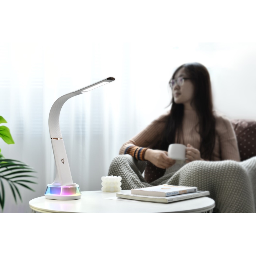 LED RGB Настільна лампа з регулюванням яскравості та бездротовою зарядкою CORELLA LED/7W/12/230V чорний