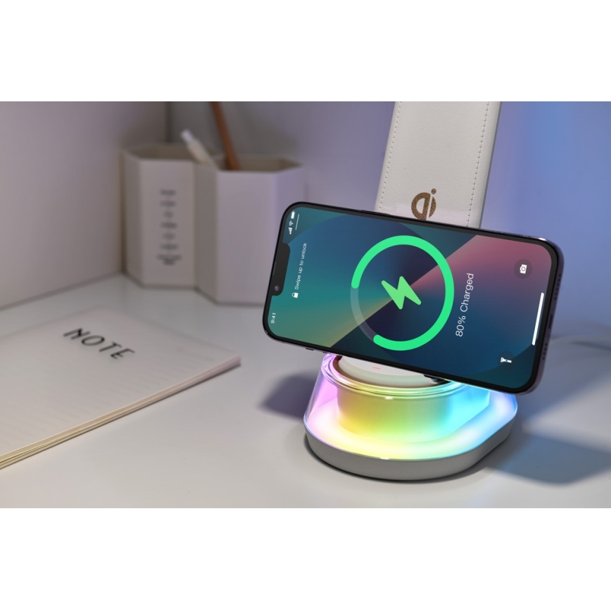 LED RGB Настільна лампа з регулюванням яскравості та бездротовою зарядкою CORELLA LED/7W/12/230V чорний