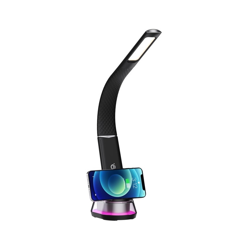 LED RGB Настільна лампа з регулюванням яскравості та бездротовою зарядкою CORELLA LED/7W/12/230V чорний