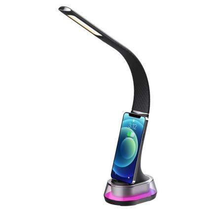Настільна лампа LED RGB з регулюванням яскравості та бездротовою зарядкою CORELLA LED/7W/12/230V чорна
