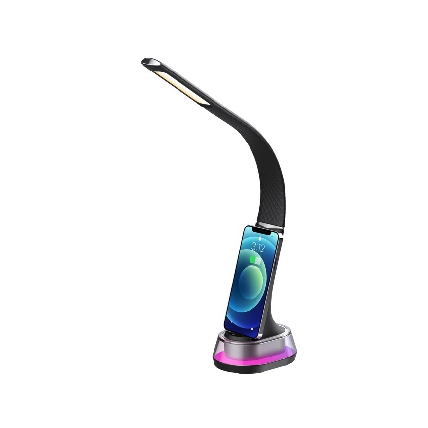 Настільна лампа LED RGB з регулюванням яскравості та бездротовою зарядкою CORELLA LED/7W/12/230V чорна