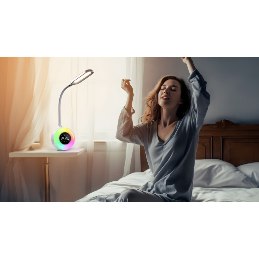 LED RGBW Настільна лампа з регулюванням яскравості з будильником FALCON LED/10W/12V