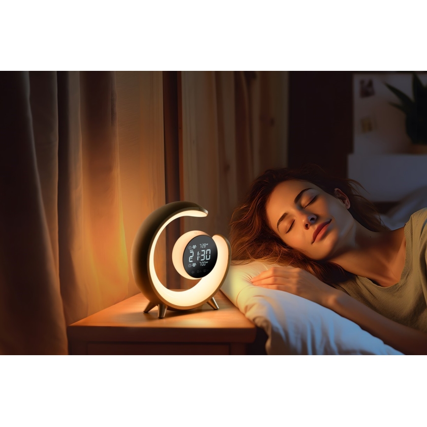LED RGBW Настільна лампа з регулюванням яскравості з будильником PEACOCK LED/20W/5V USB