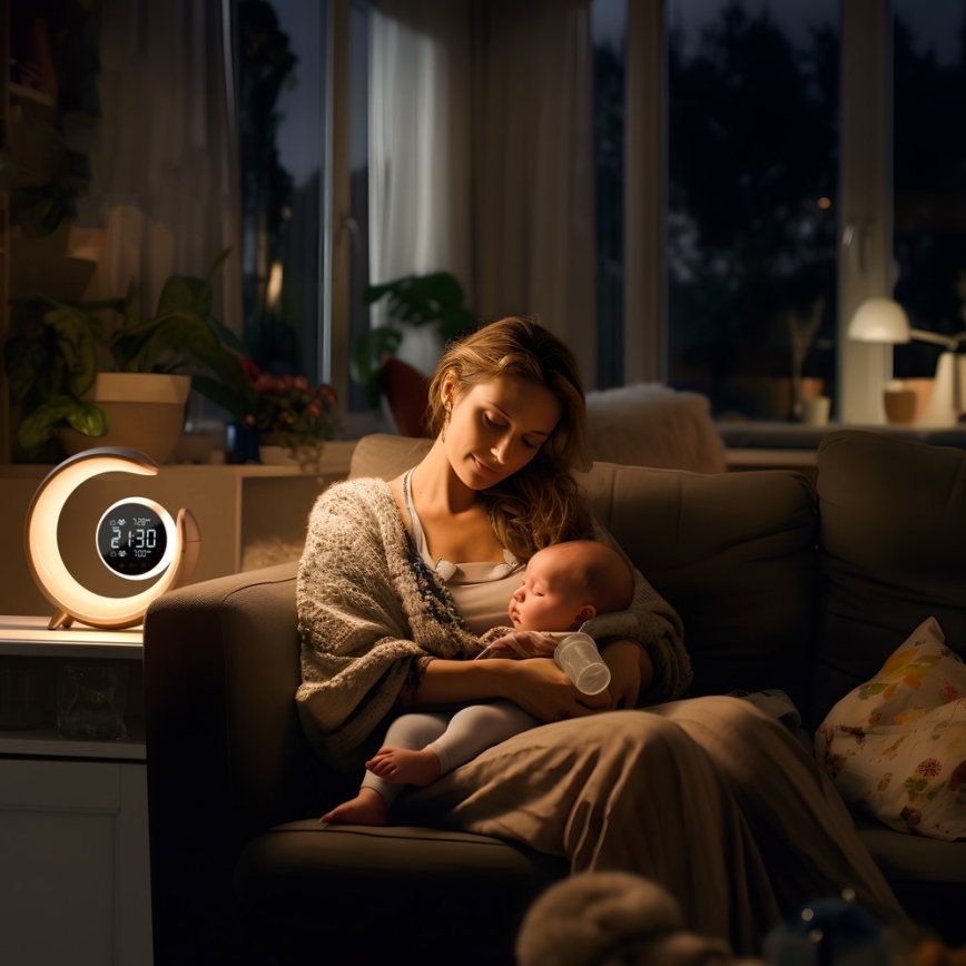 LED RGBW Настільна лампа з регулюванням яскравості з будильником PEACOCK LED/20W/5V USB