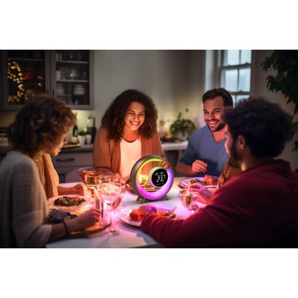 LED RGBW Настільна лампа з регулюванням яскравості з будильником PEACOCK LED/20W/5V USB