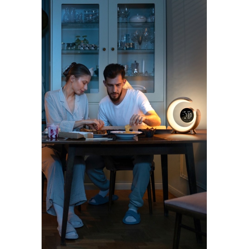 LED RGBW Настільна лампа з регулюванням яскравості з будильником PEACOCK LED/20W/5V USB