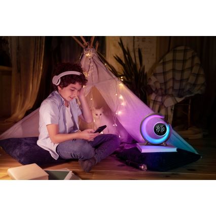 LED RGBW Настільна лампа з регулюванням яскравості з будильником PEACOCK LED/20W/5V USB