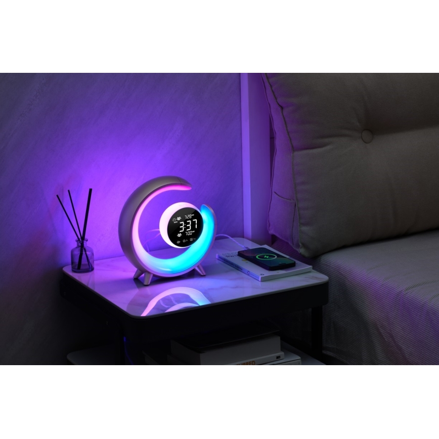 LED RGBW Настільна лампа з регулюванням яскравості з будильником PEACOCK LED/20W/5V USB