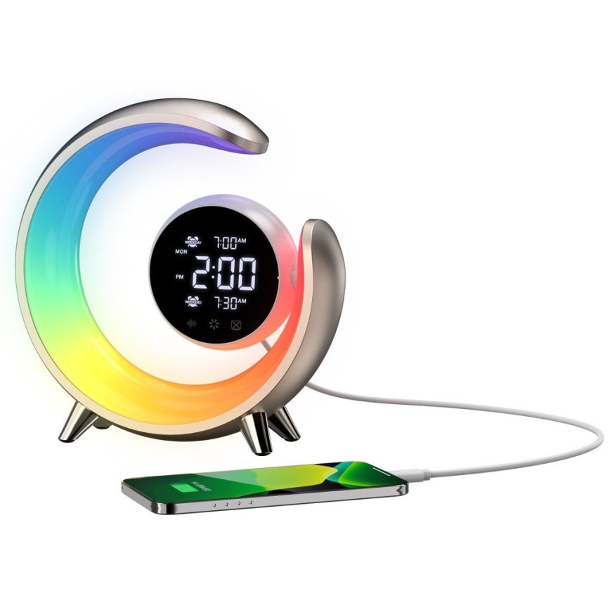 LED RGBW Настільна лампа з регулюванням яскравості з будильником PEACOCK LED/20W/5V USB