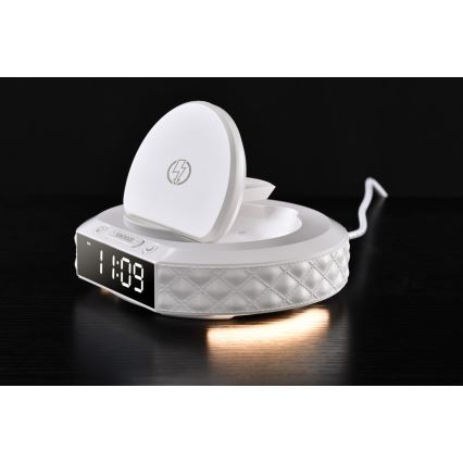 Будильник з РК-дисплеєм і бездротовим Qi зарядним пристроєм 27W/9V 220 mAh білий
