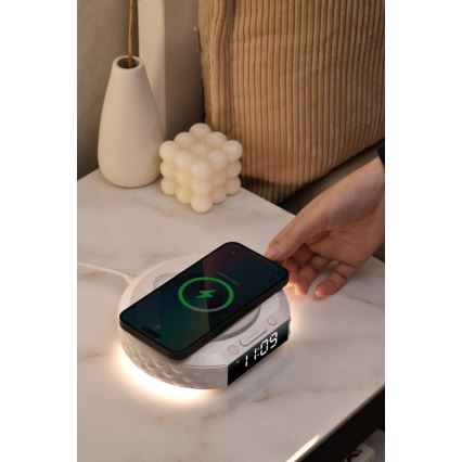 Будильник з РК-дисплеєм і бездротовим Qi зарядним пристроєм 27W/9V 220 mAh білий