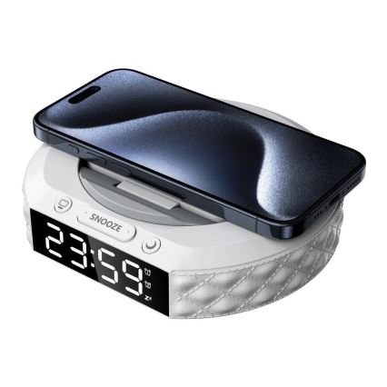 Будильник з РК-дисплеєм і бездротовим Qi зарядним пристроєм 27W/9V 220 mAh білий