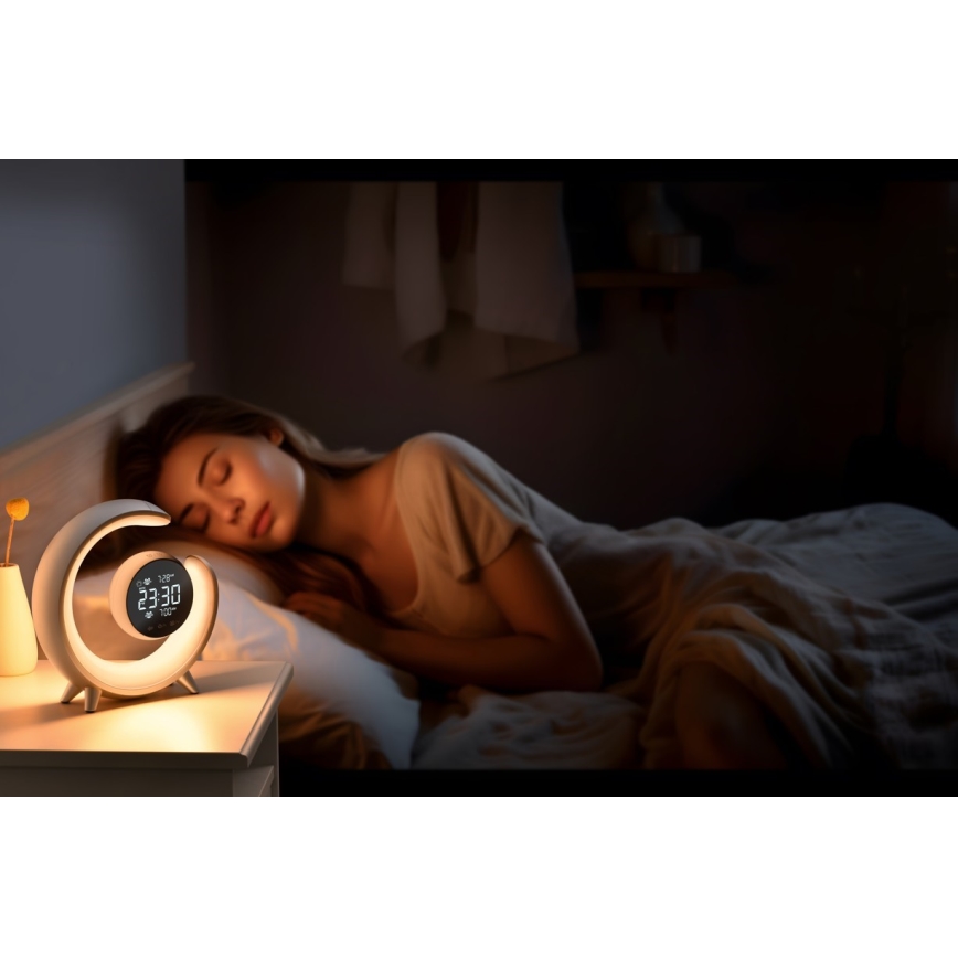 LED RGBW Настільна лампа з регулюванням яскравості та будильником LED/20W/5V USB срібний