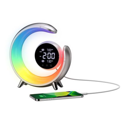 LED RGBW Настільна лампа з регулюванням яскравості та будильником LED/20W/5V USB срібний