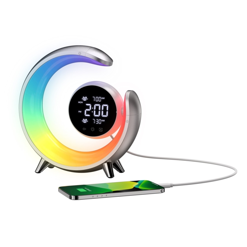 LED RGBW Настільна лампа з регулюванням яскравості та будильником LED/20W/5V USB срібний