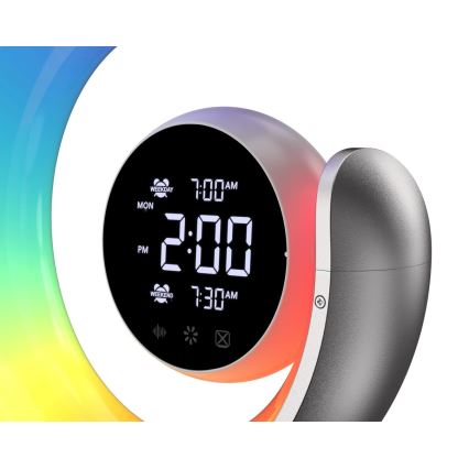 LED RGBW Настільна лампа з регулюванням яскравості та будильником LED/20W/5V USB срібний