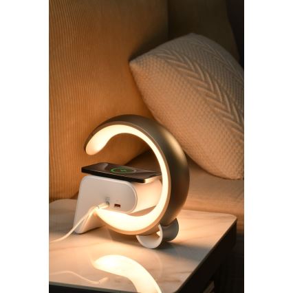 LED RGB Настільна лампа з регулюванням яскравості з будильником і Qi зарядкою 30W/230V золотий