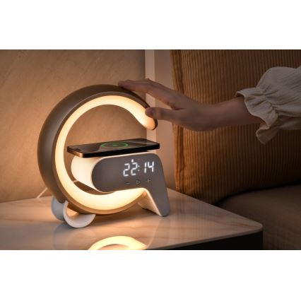 LED RGB Настільна лампа з регулюванням яскравості з будильником і Qi зарядкою 30W/230V золотий