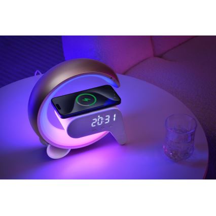 Светодиодная настольная RGB-лампа с регулированием яркости, будильником и Qi зарядкой 30W/230V золотистый