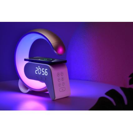 Светодиодная настольная RGB-лампа с регулированием яркости, будильником и Qi зарядкой 30W/230V золотистый