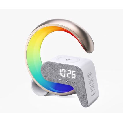 Светодиодная настольная RGB-лампа с регулированием яркости, будильником и Qi зарядкой 30W/230V золотистый