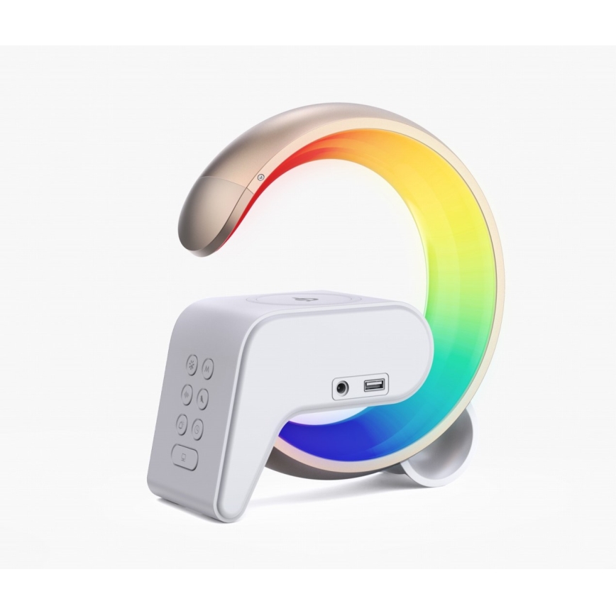 Светодиодная настольная RGB-лампа с регулированием яркости, будильником и Qi зарядкой 30W/230V золотистый