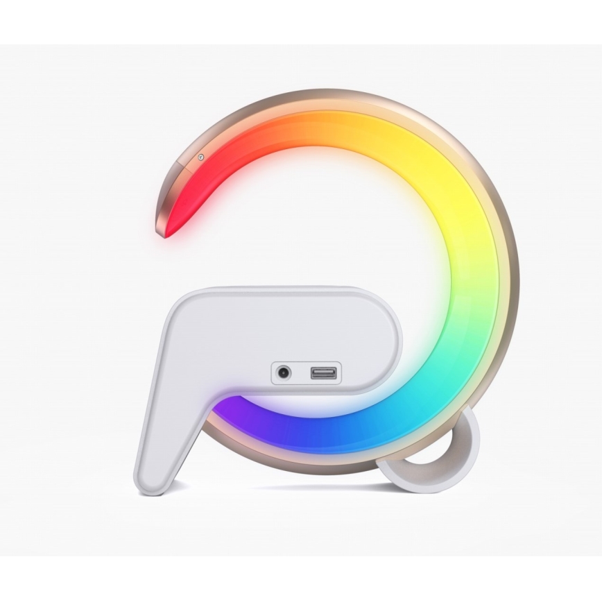 Светодиодная настольная RGB-лампа с регулированием яркости, будильником и Qi зарядкой 30W/230V золотистый