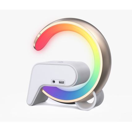 Светодиодная настольная RGB-лампа с регулированием яркости, будильником и Qi зарядкой 30W/230V золотистый