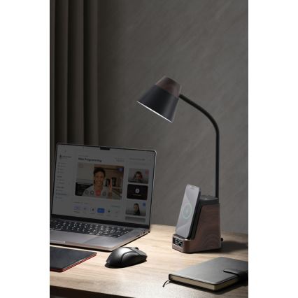 LED+CCT диммируемая настольная лампа с беспроводной зарядкой QI IDEAL LED/8W/230V 2700/4000/5000K коричневая