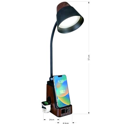 LED+CCT диммируемая настольная лампа с беспроводной зарядкой QI IDEAL LED/8W/230V 2700/4000/5000K коричневая