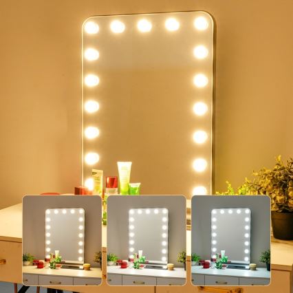 Светодиодное диммируемое зеркало для макияжа HOLLYWOOD LED/18W/230V 3000/4200/6000K, серое