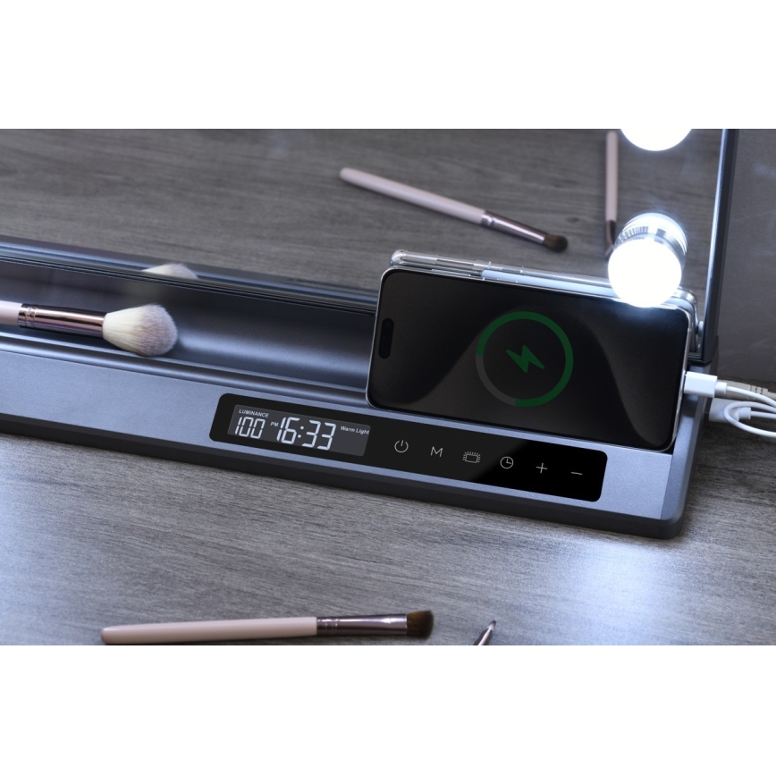 Светодиодное диммируемое зеркало для макияжа HOLLYWOOD LED/18W/230V 3000/4200/6000K, серое